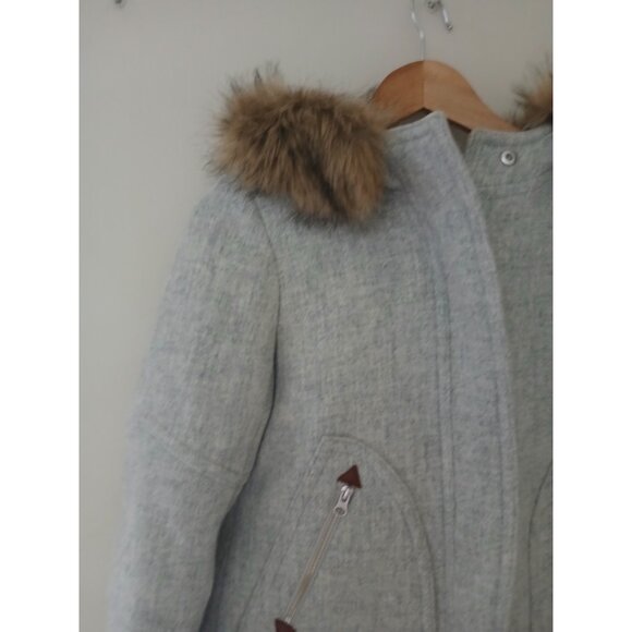 J. Crew Chateau Parka Italian Stadium-Cloth Wool Coat Size 4 Gray Fur Trim Hood - Picture 4 of 11